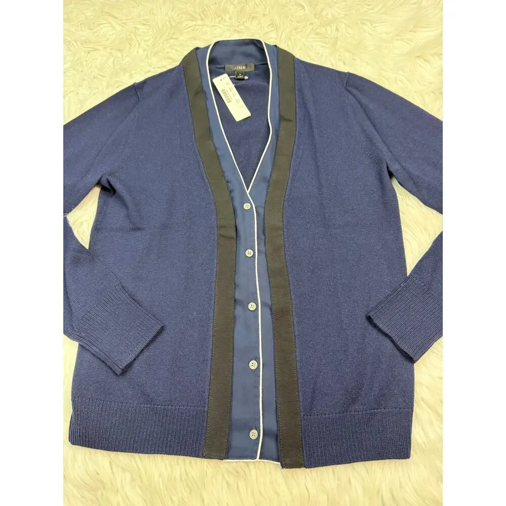 J. Crew Harlow Cardigan Navy Blue Merino Wool Button Front Sweater Size S NWT